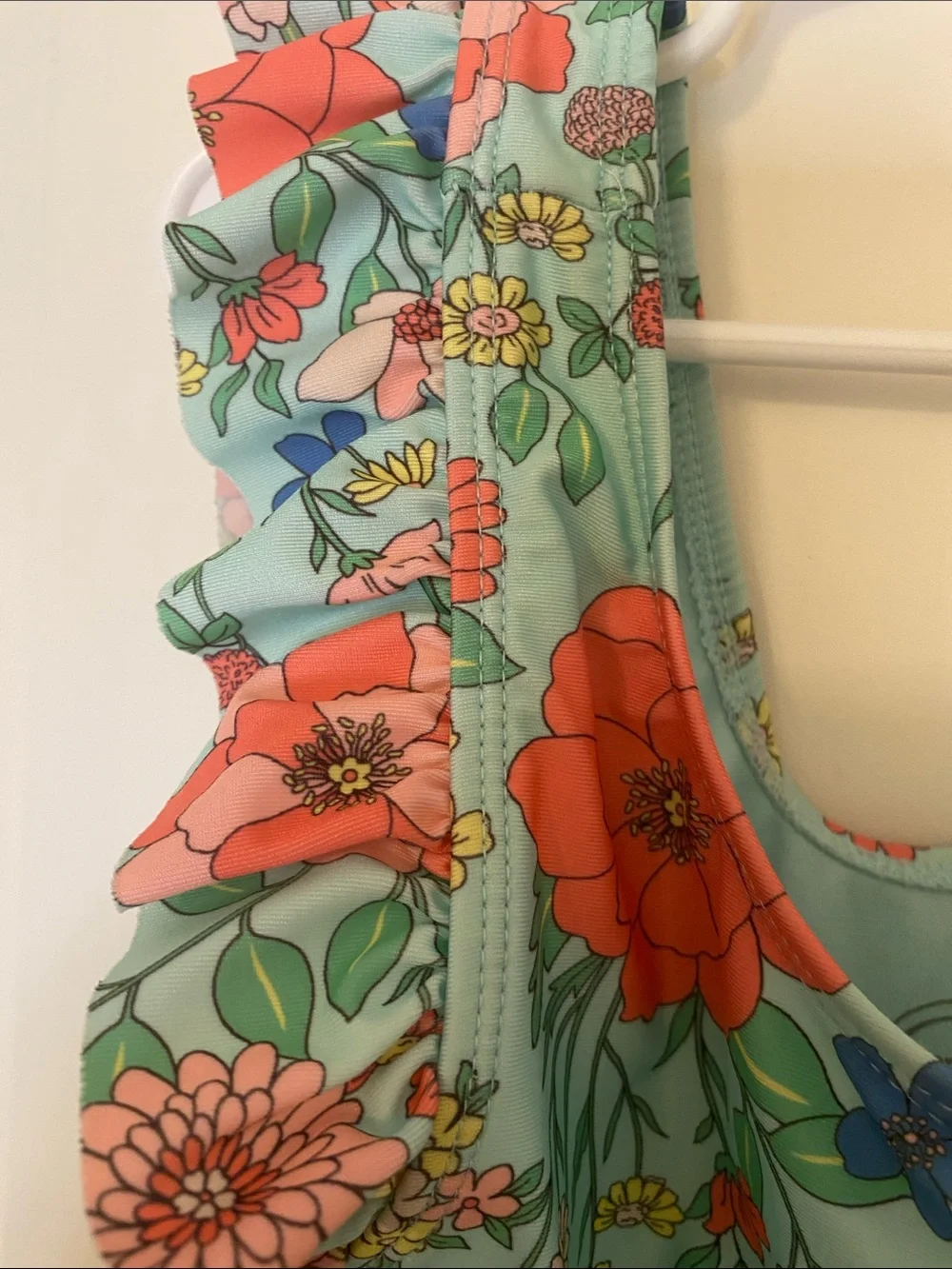 wonder nation Floral Ruffle One-Piece Swimsuit - Aqua & Coral-148